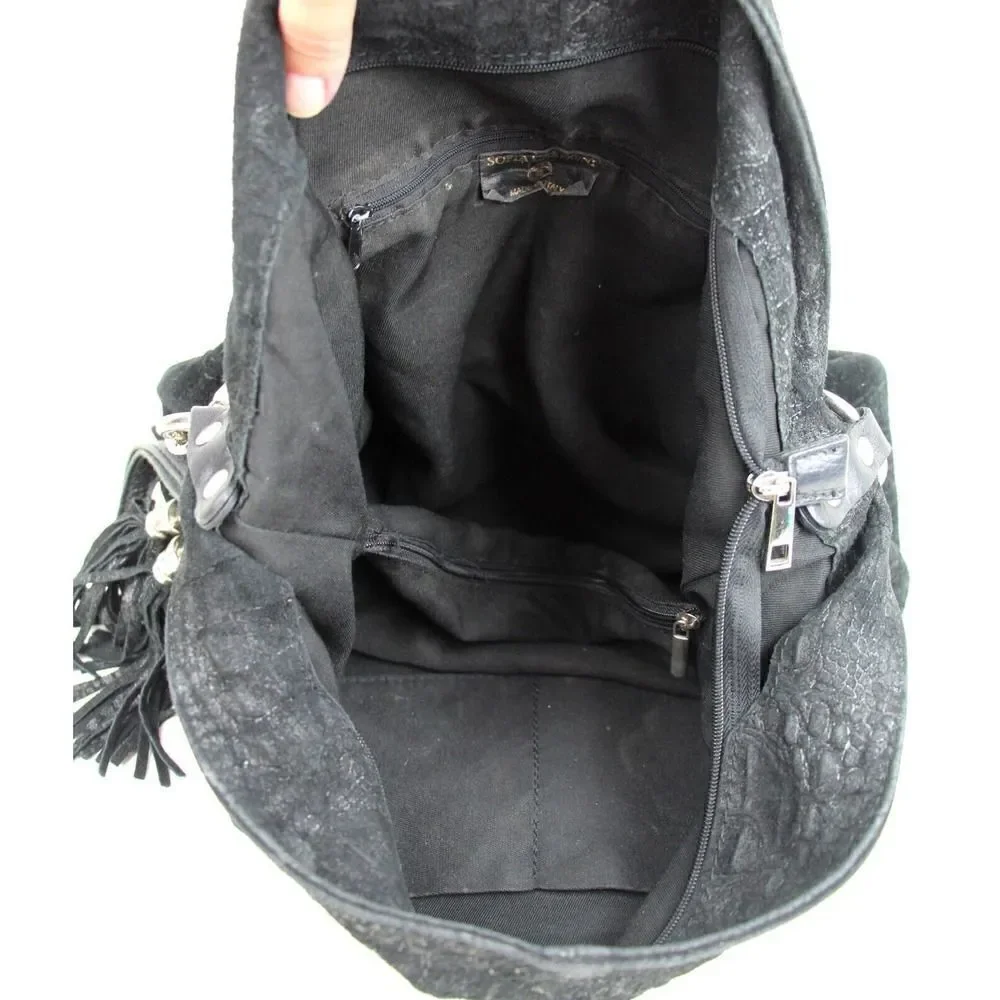 SOFIA CARDONI MADE IN ITALY BLACK SUEDE CROCO PRINT SHOULDER BAG HANDBAG HOBO